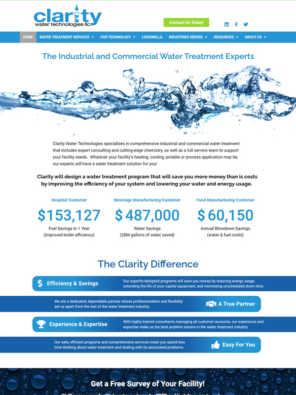 Clarity Water Technologies website designed and built by Neon Pathways Marketing Consulting